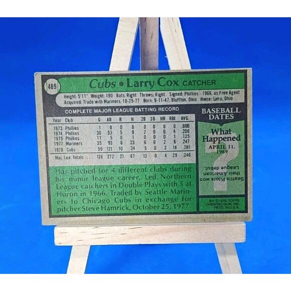 1979 Topps - Larry Cox #489 Chicago Cubs - Picture 4 of 4
